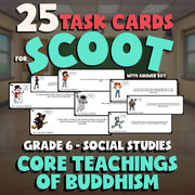 Core Teachings of Buddhism SCOOT TASK CARDS Socials Game - No Prep Grade 6