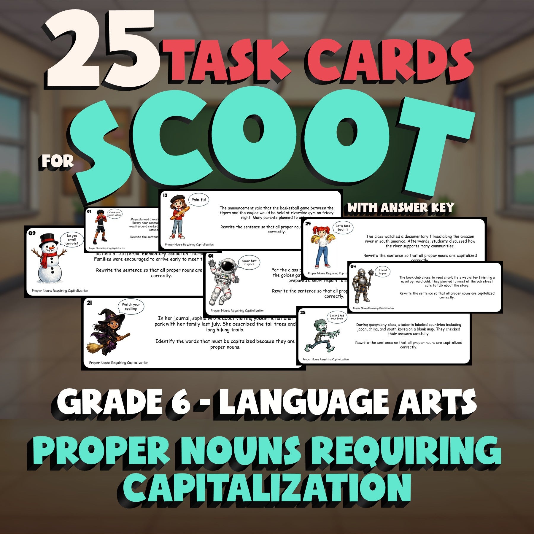 Proper Nouns Requiring Capitalization SCOOT TASK CARDS ELA Game - Grade 6