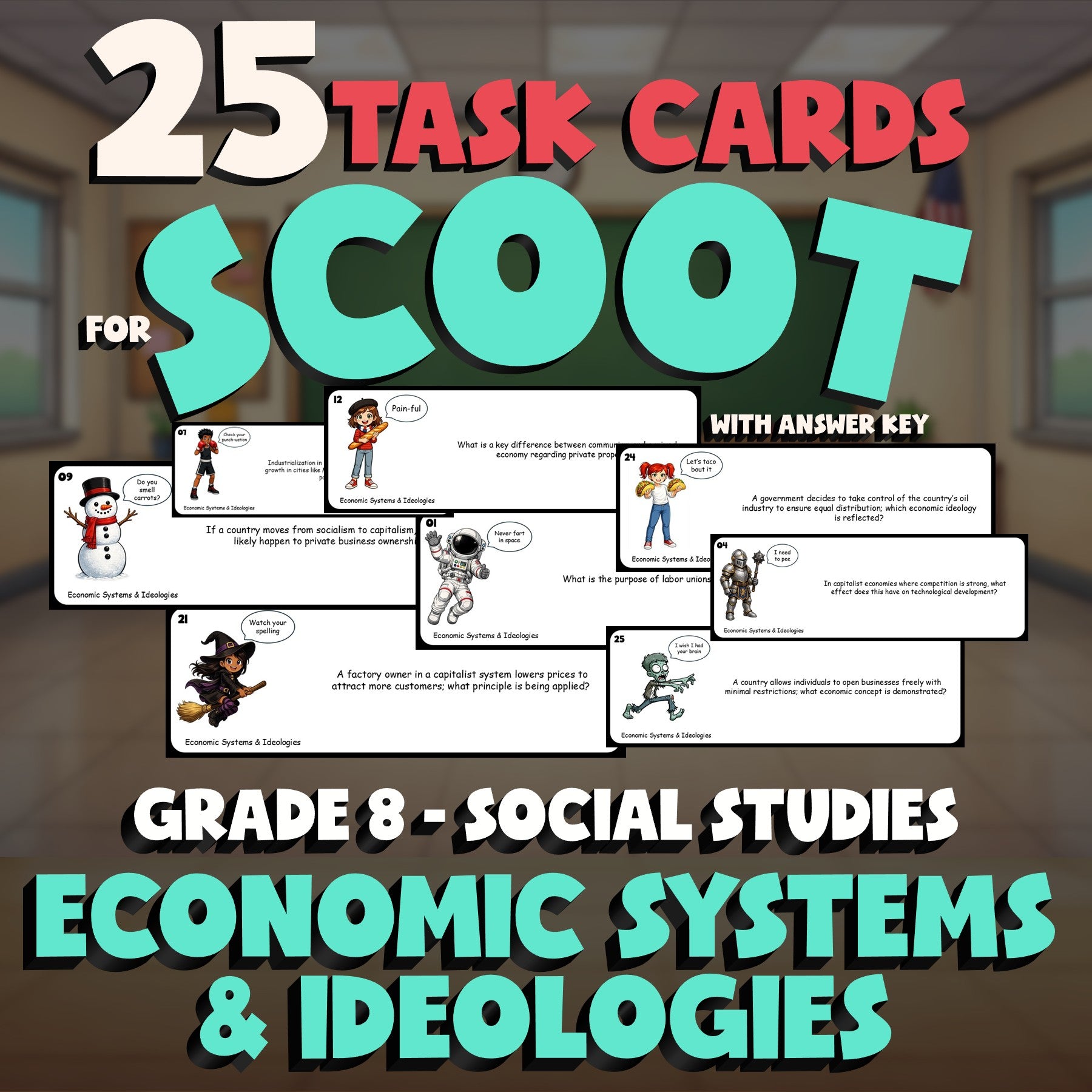 Economic Systems & Ideologies SCOOT TASK CARDS Socials Game - No Prep Grade 8