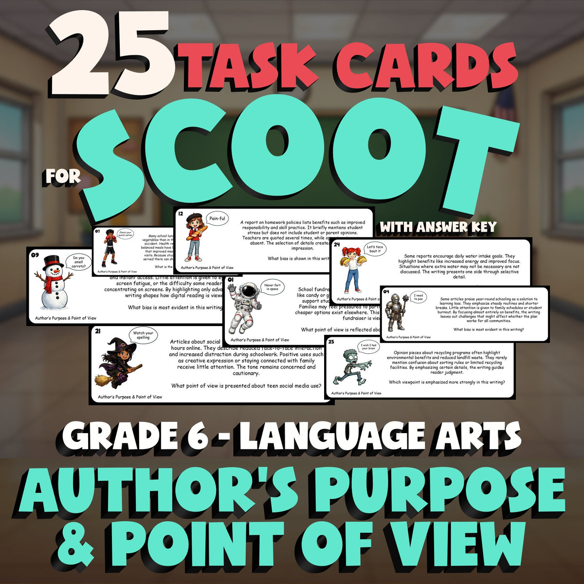 Author’s Purpose & Point of View SCOOT TASK CARDS ELA Game - No Prep Grade 6