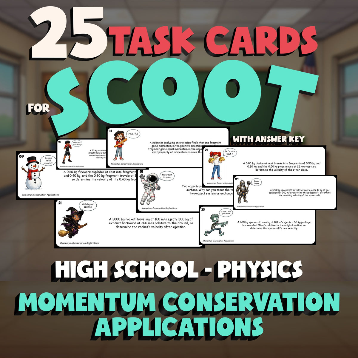 Momentum Conservation Applications SCOOT TASK CARDS Science Game - Physics