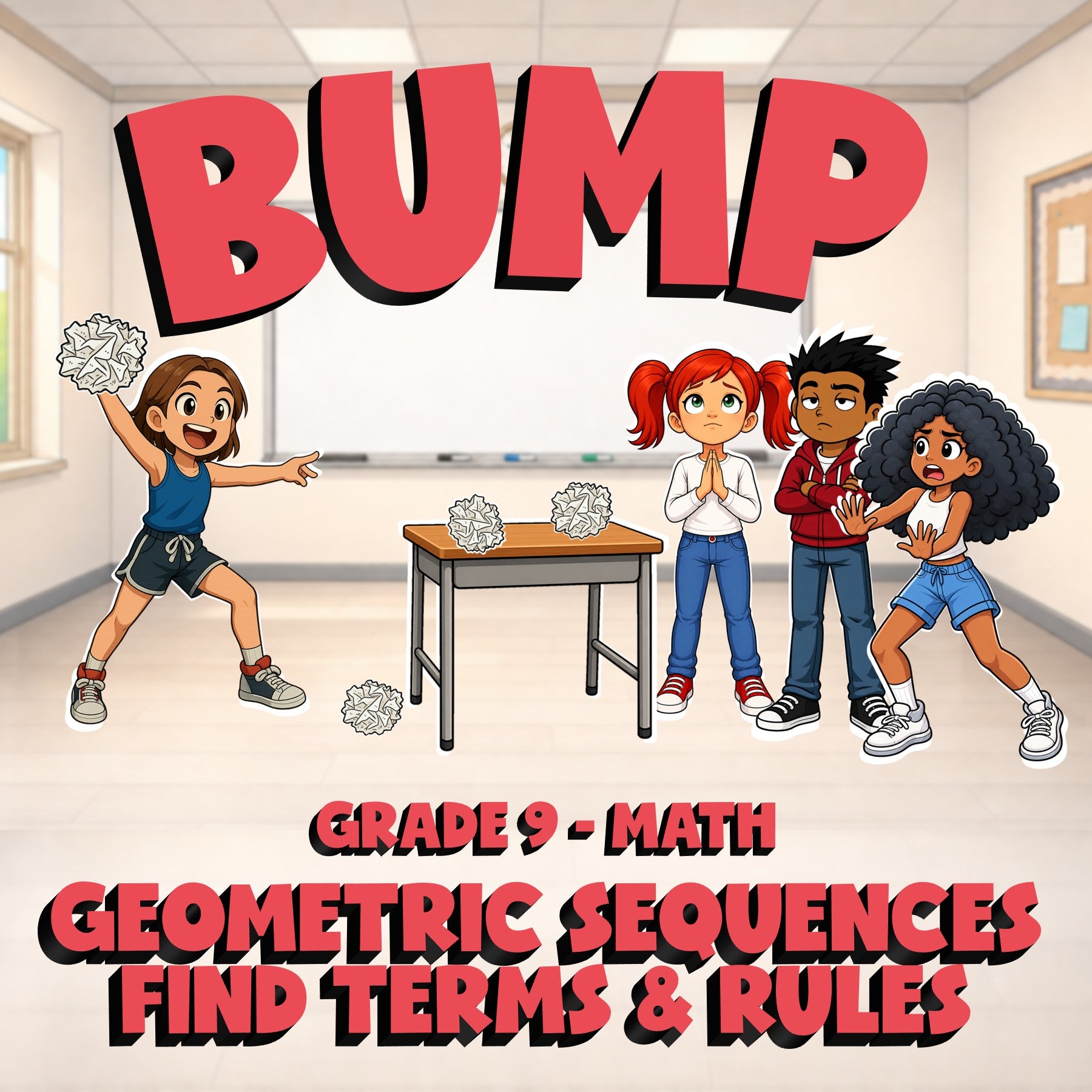 Geometric Sequences Find Terms & Rules BUMP Math Game - No Prep Grade 9 Review
