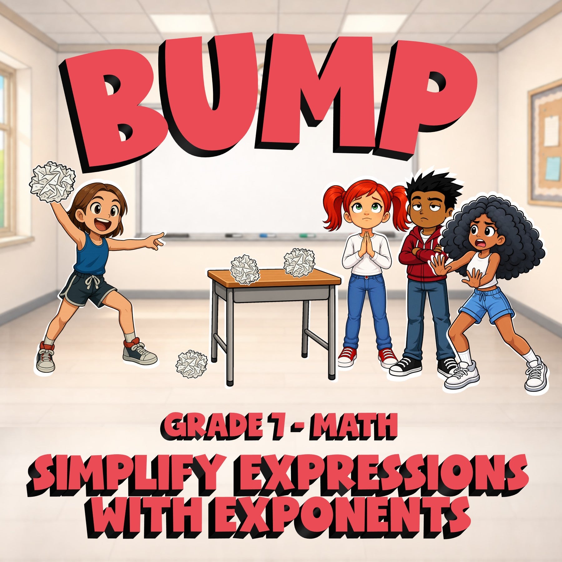 Simplify Expressions with Exponents BUMP Math Game - No Prep Grade 7 Review