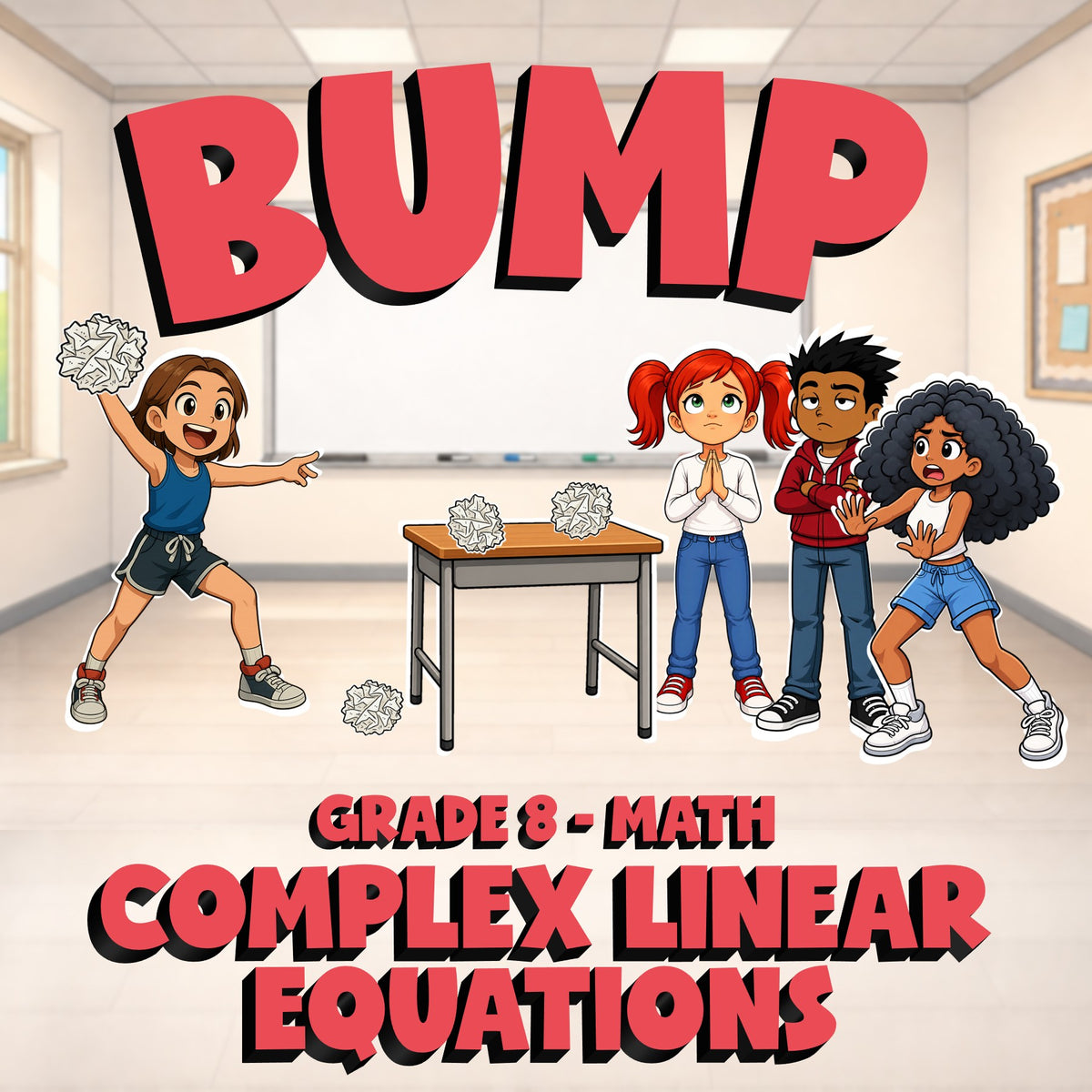 Complex Linear Equations BUMP Math Game - No Prep Grade 8 Review Activity