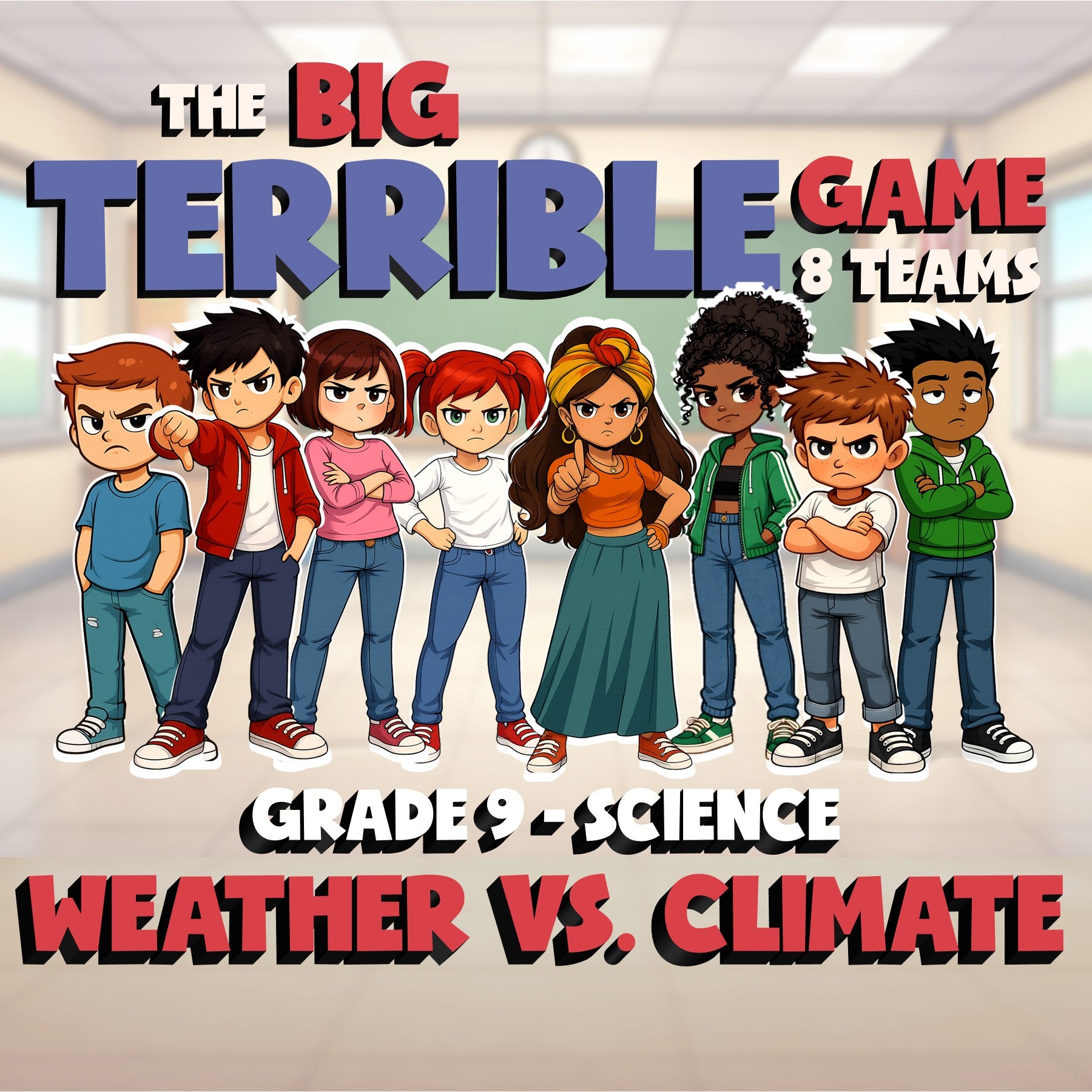 Weather vs. Climate BIG TERRIBLE GAME - No Prep Grade 9 Science Review Activity