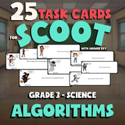 Algorithms SCOOT TASK CARDS Science Game - No Prep Grade 3 Review Activity