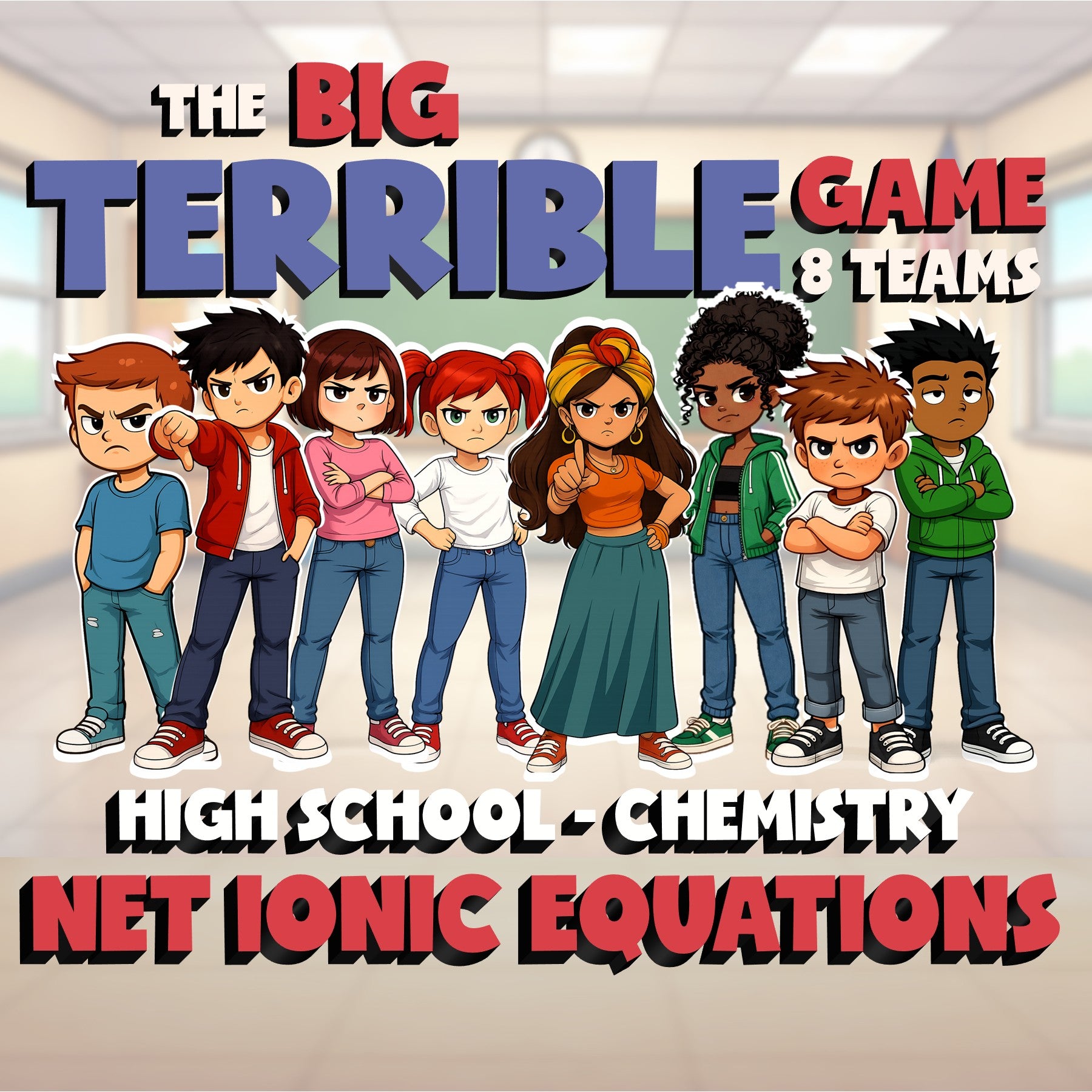 Net ionic Equations BIG TERRIBLE GAME - No Prep Chemistry Science Review