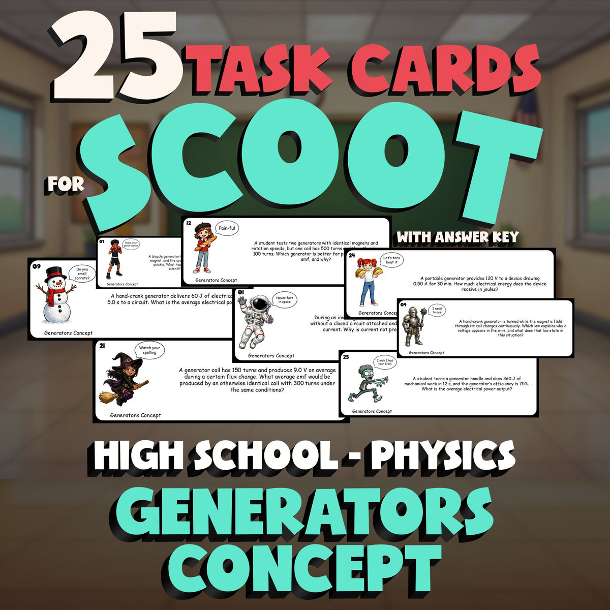 Generators Concept SCOOT TASK CARDS Science Game - No Prep Physics Review