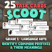 Identify Common Prefixes & Their Meanings SCOOT TASK CARDS ELA Game - Grade 5