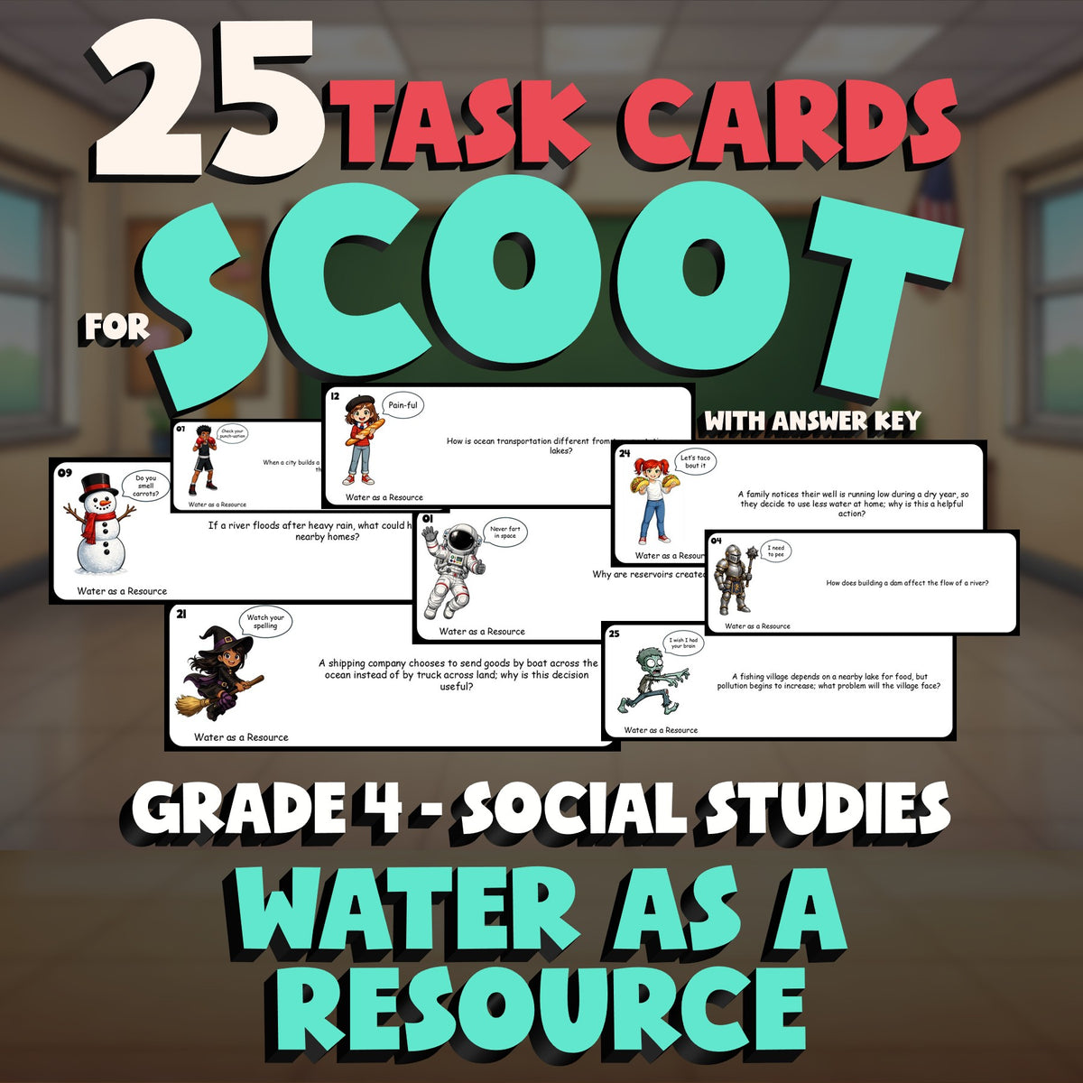 Water as a Resource SCOOT TASK CARDS Socials Game - No Prep Grade 4 Review