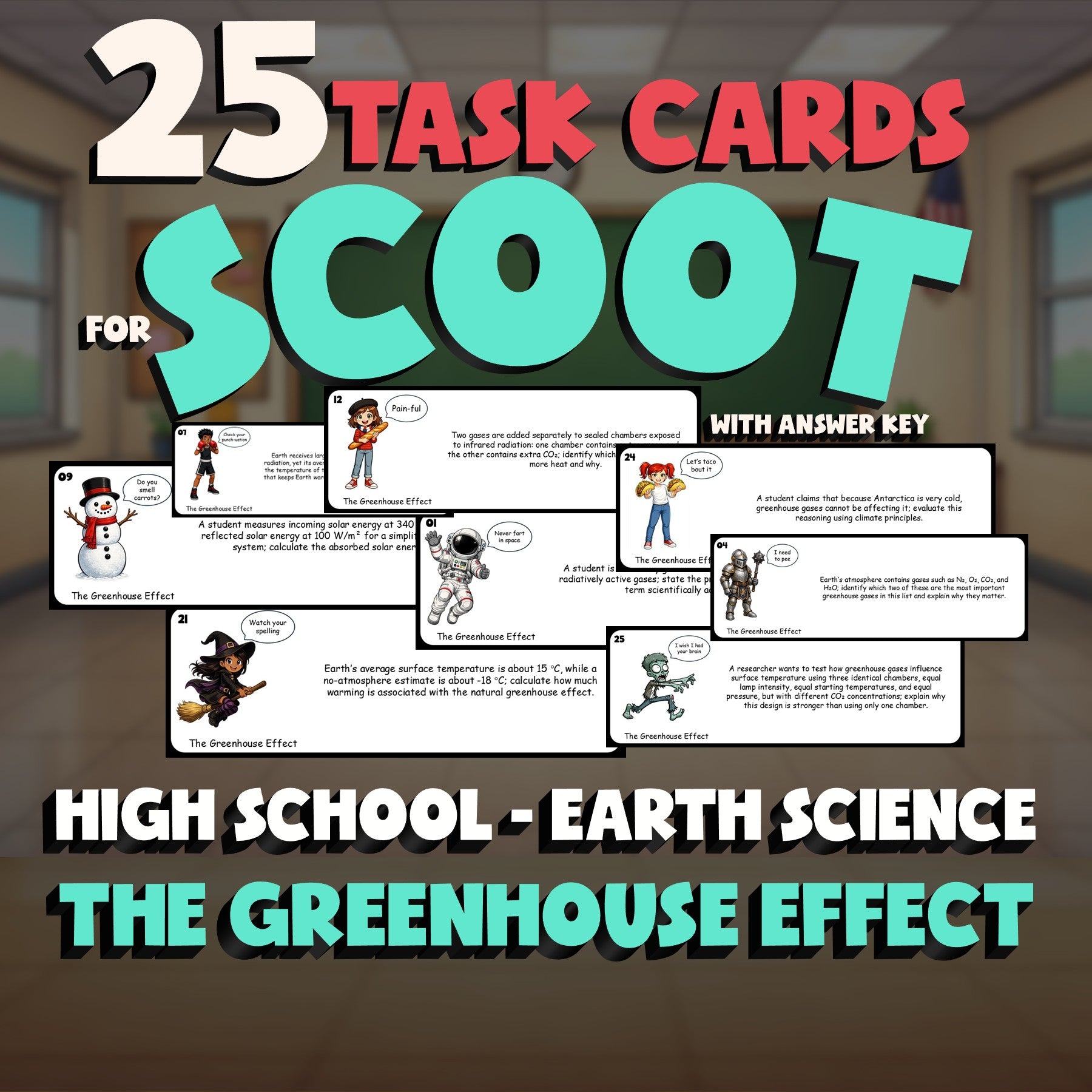 The Greenhouse Effect SCOOT TASK CARDS Game - No Prep Earth Science Review